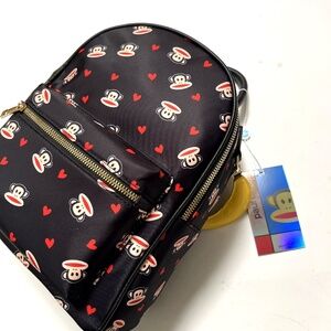 NWT Original Paul Frank Small Backpack Nylon Monkey Julius Banana Charm Black